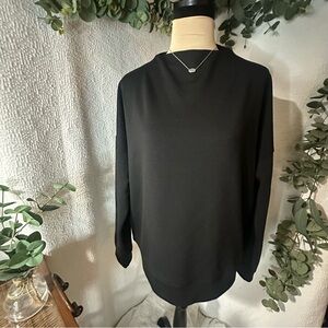 Cynthia Rowley Elegant Black Refined Mock Neck Pullover Sweatshirt XL